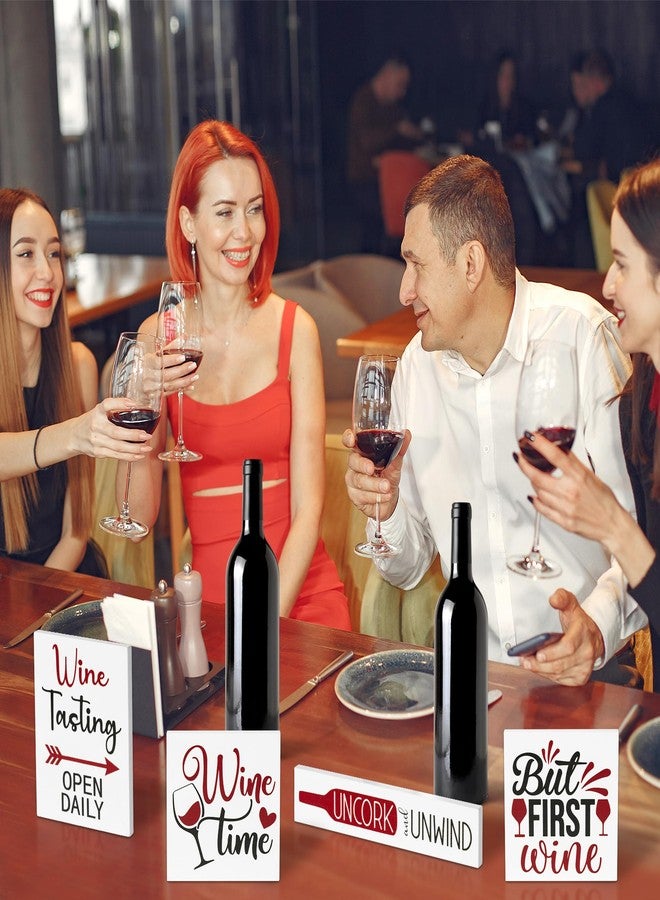 CPicdn Wine Tiered Tray Decorations - 4Pcs Wine Theme Wooden Table Centerpieces Block Plaque Sign Tabletop Decorations for Home Kitchen Wine Bar Desk Shelf Supplies Gifts - Image 4